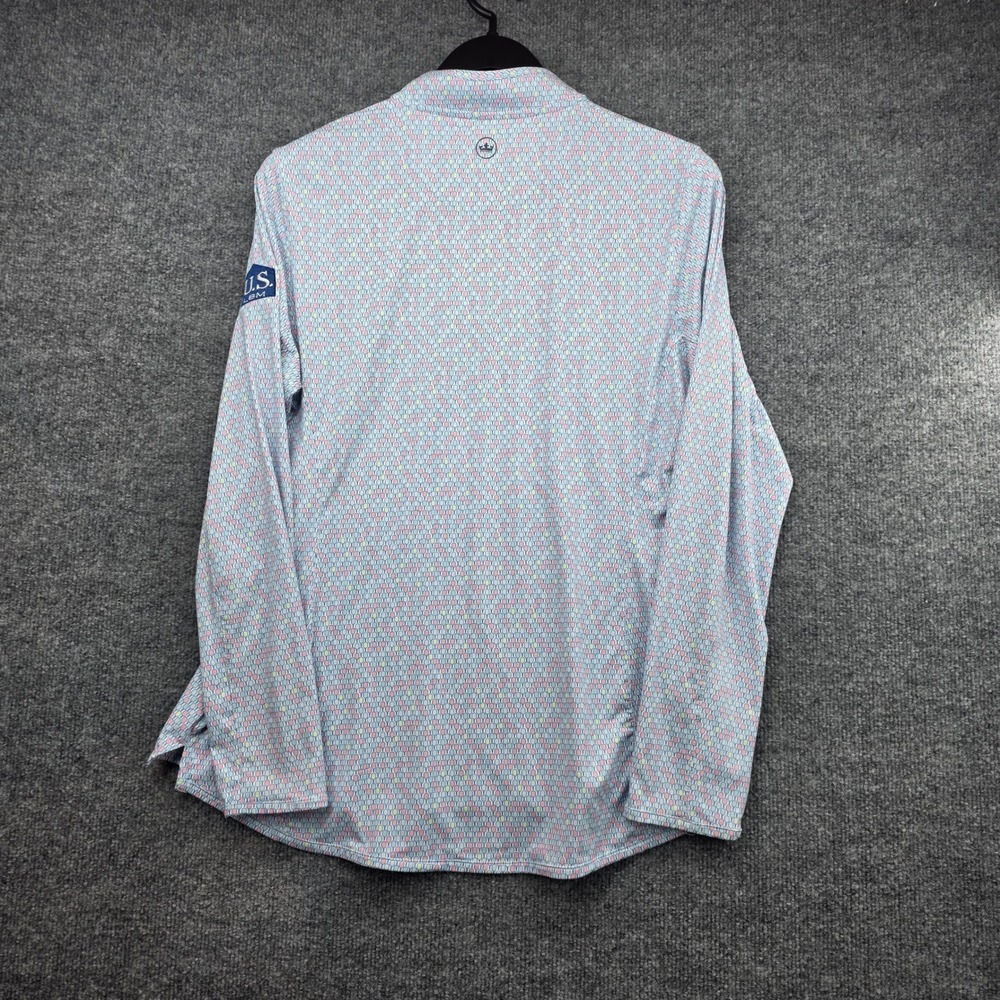 Peter Millar Mens Large Pickleball Print Print Quarter Zip Pullover UPF 50+ Blue - Picture 4 of 6